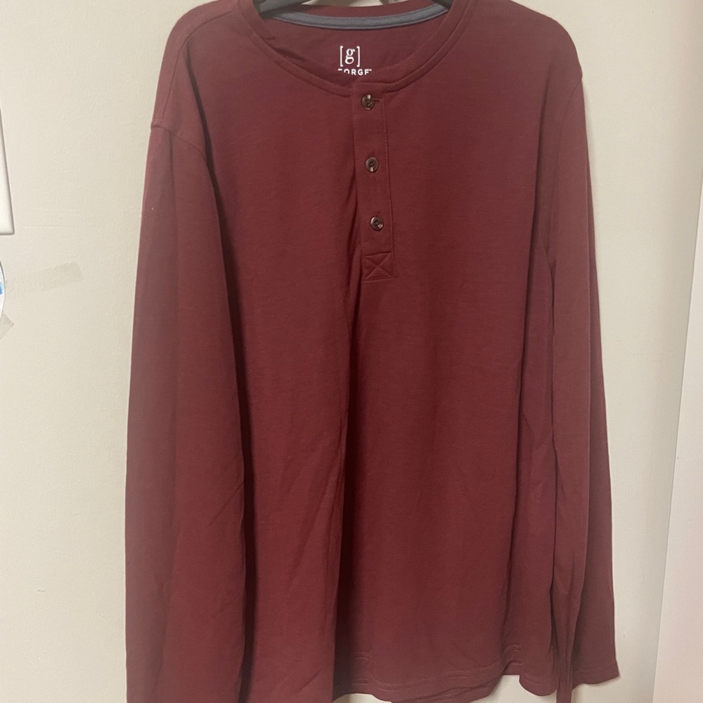 George Men's Maroon Long Sleeve Henley Shirt